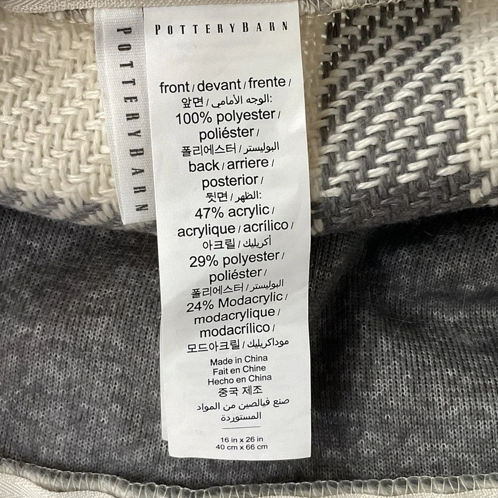 NWT Pottery Barn Throw Pillow Cover Nottingham Plaid Faux Fur Back Lumbar Decor